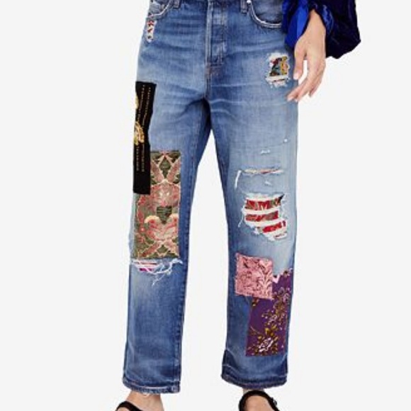 Free People Denim - Lux Cotton Embellished Patchwork Boyfriend